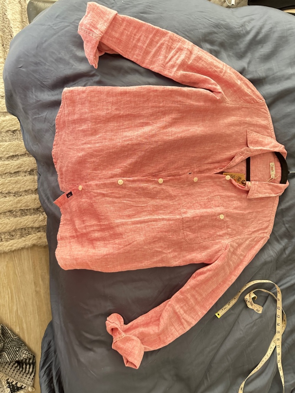 Faherty Linen  Nantucket Oversized Button Front Long Sleeve Top Red Size Small - Picture 5 of 5